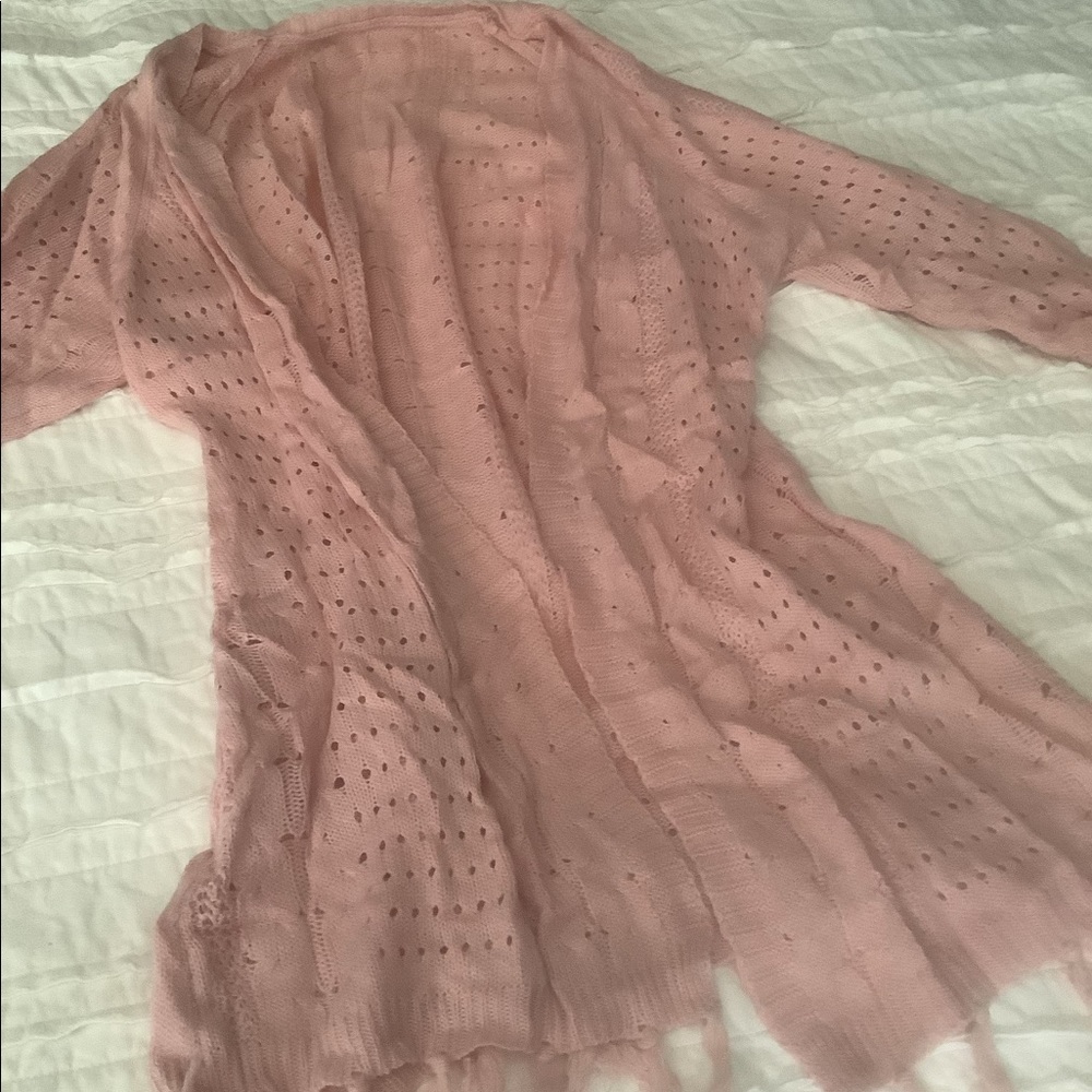 Adorable light pink fringed cardigan